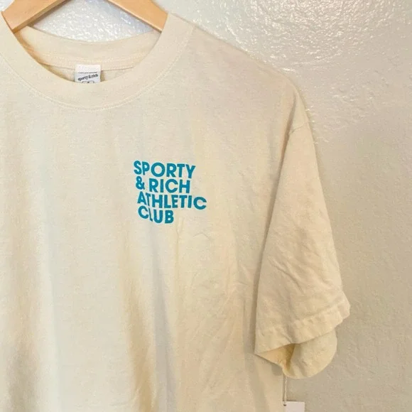Sporty & Rich Athletic Club Tee Shirt Cream Size S - Picture 3 of 8